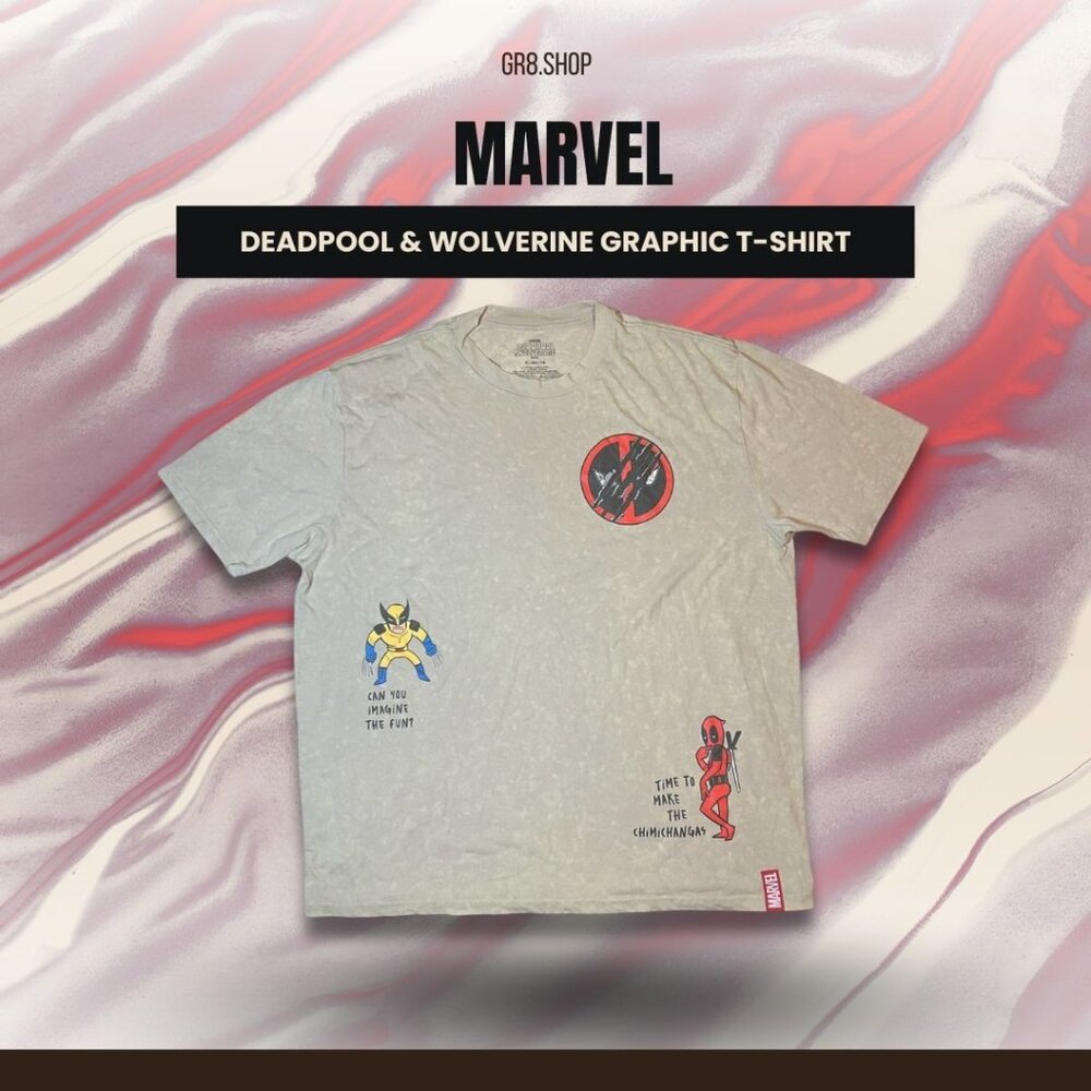 Marvel Deadpool & Wolverine Graphic T-Shirt Size XL Gray Cotton
